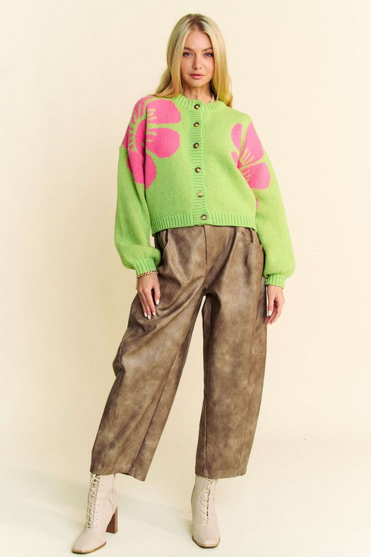 Alejandra® | Long-sleeved cardigan with a crew neck and floral contrast