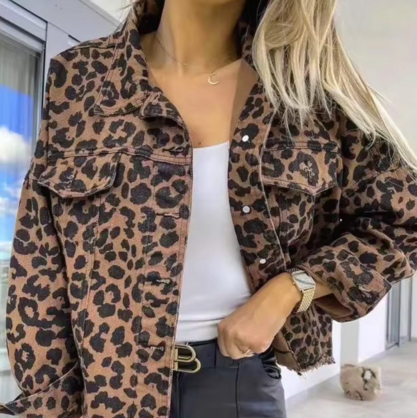 Bertha® | Leopard print denim coat