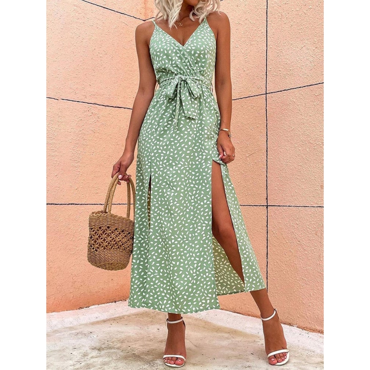 Cecilia® | Women's Boho Dots V-neck midi dress