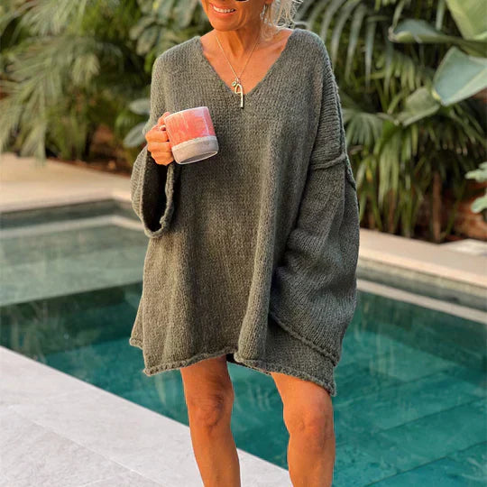 Beate® | Loose knitted sweater for women with V-neck