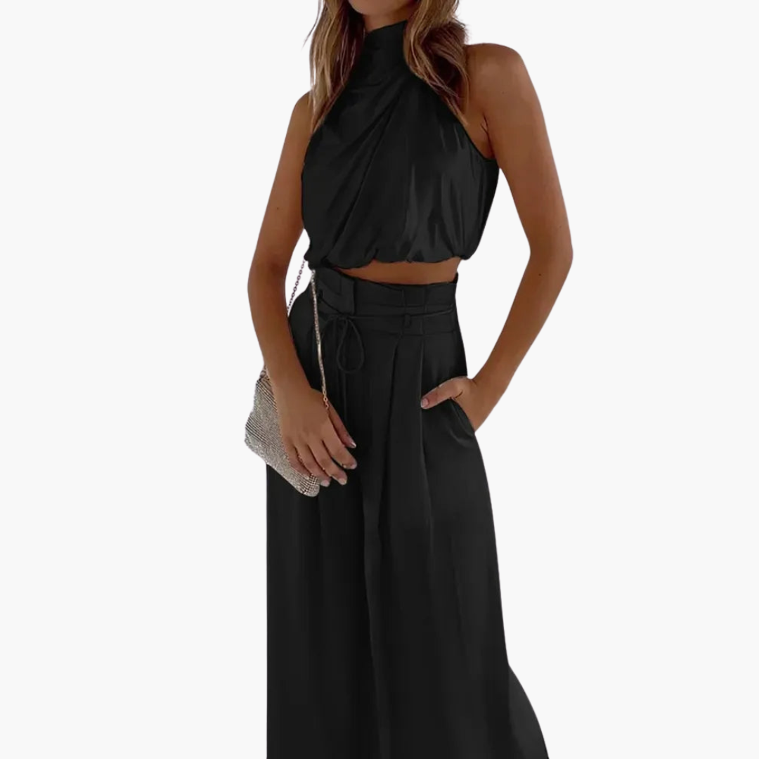 Ava | Elegant Halter Top and Palazzo Pants Set