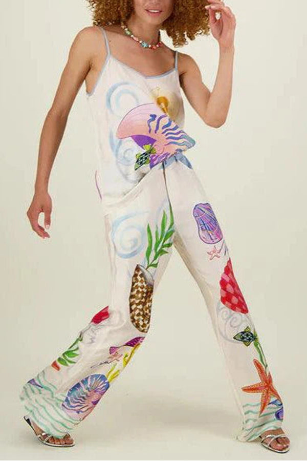 Ana® | Satin pants with a unique print on the back, elastic waist, pockets and wide leg