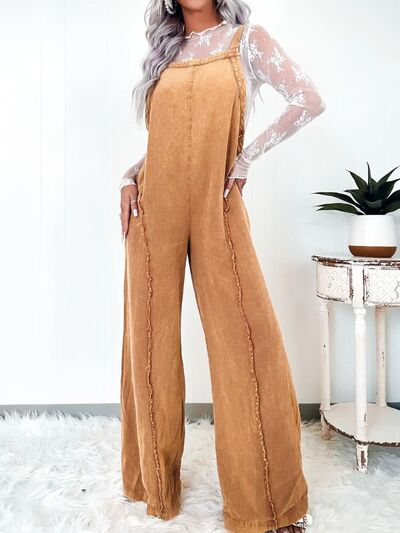 Araceli® | Wide leg denim jumpsuit with square neckline