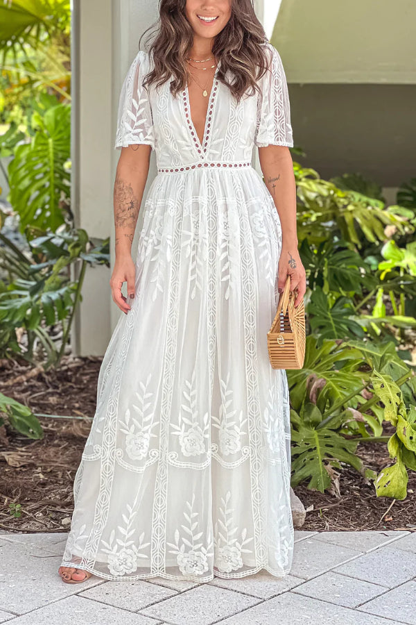 Andrea® | White lace eyelet maxi dress