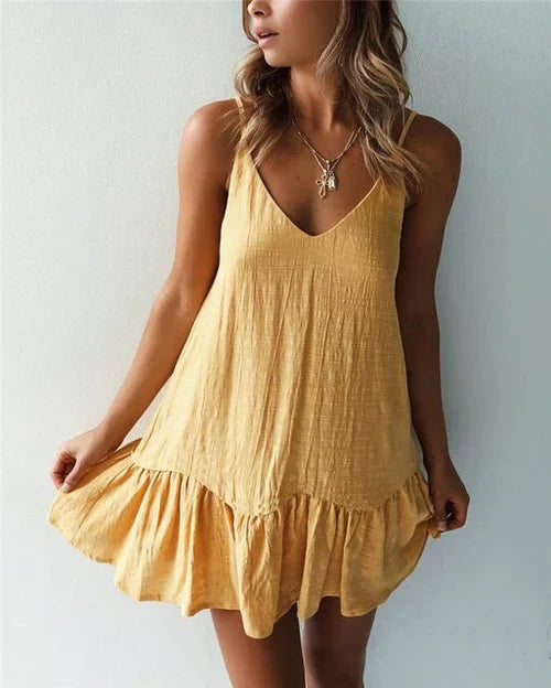 Carla® | Cotton linen mini dress with ruffles