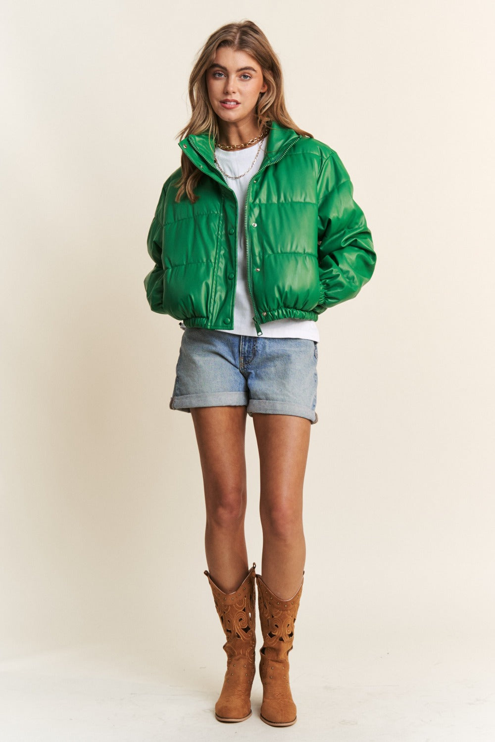 Carmen® | J.NNA Popper Zip Turtleneck Short Puff Jacket