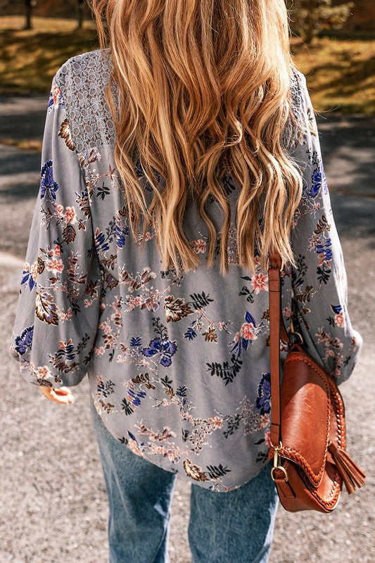 Cressida® | Lace patchwork blouse with knot front and V-neck