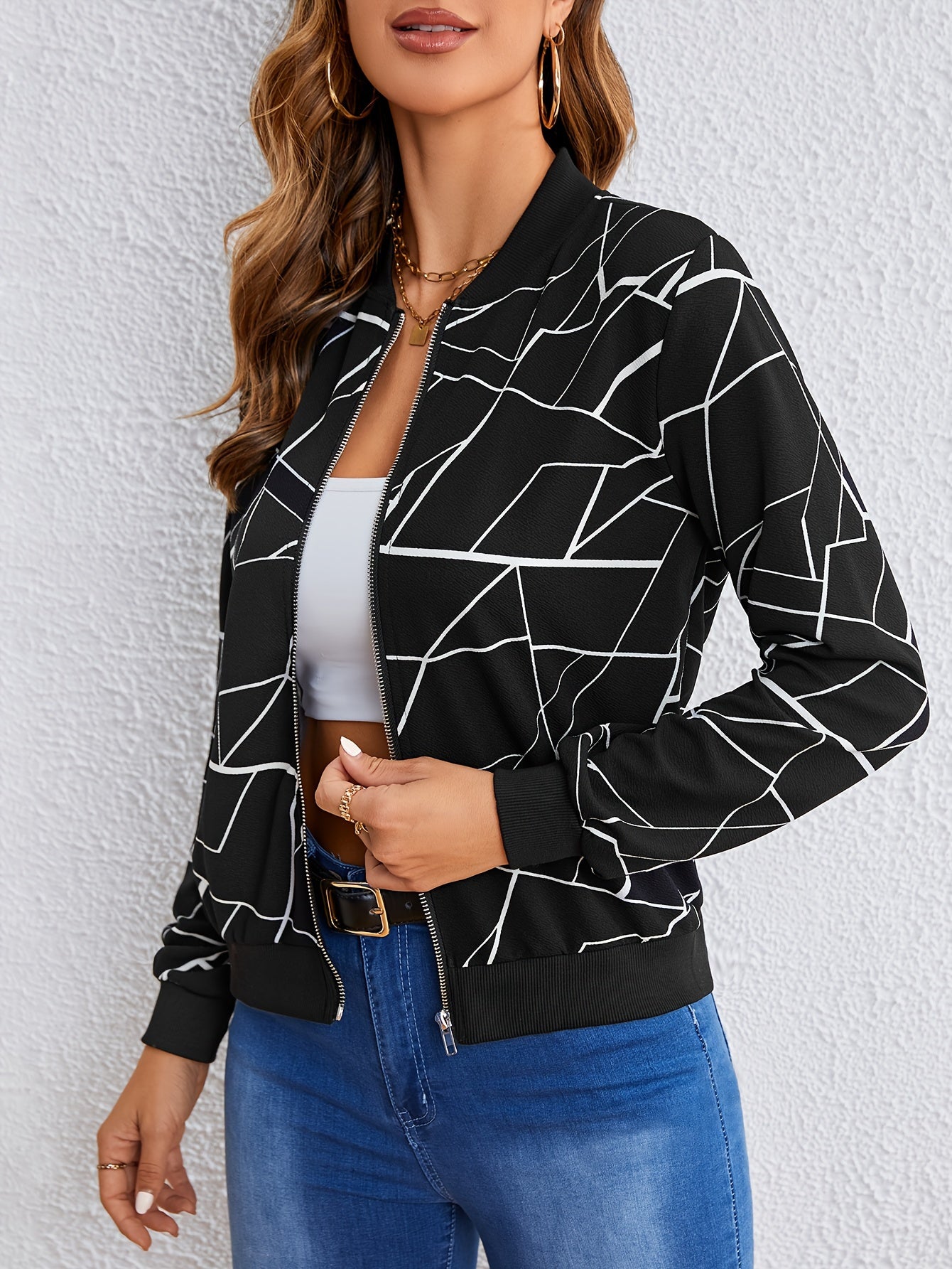 Bianca® | Women's zip-up jacket with a geometric pattern
