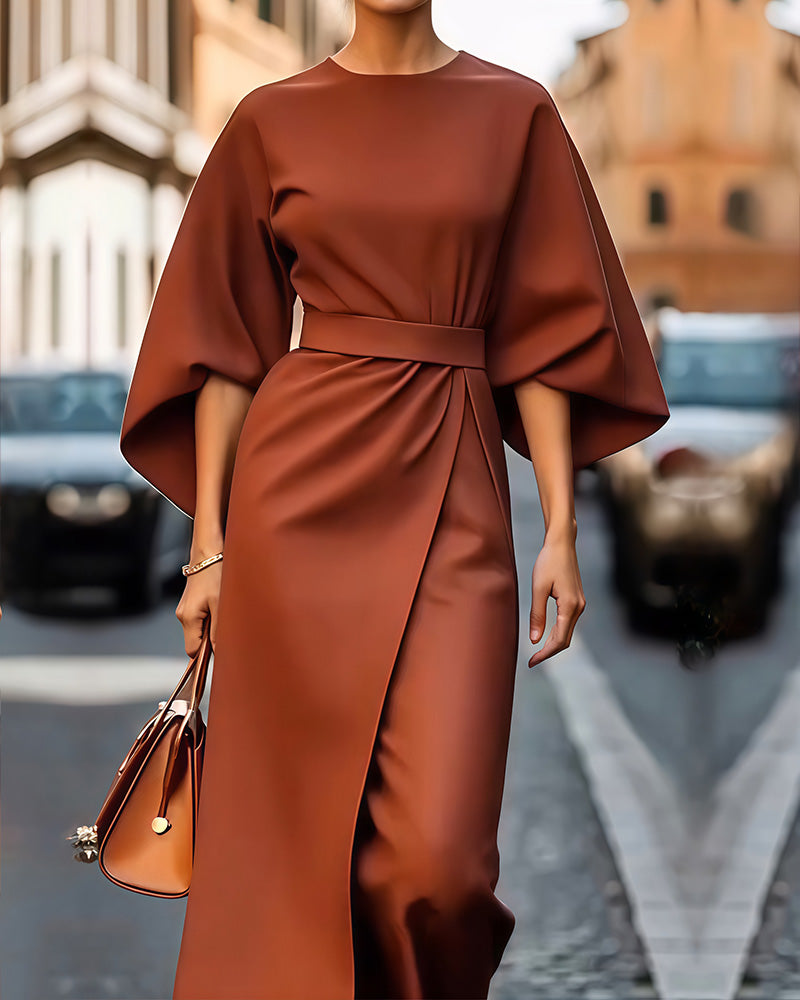 Celestine | Elegant Dress with Lantern Sleeves and Belt