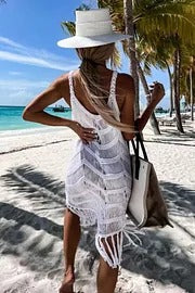 Danna® | Queen Of The Beach knitted dress with tassel neckline and wrap