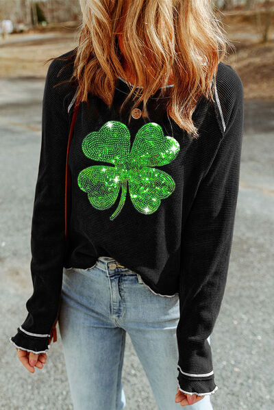 Adela® | Long-sleeved top with sequined shamrock and lettuce trim