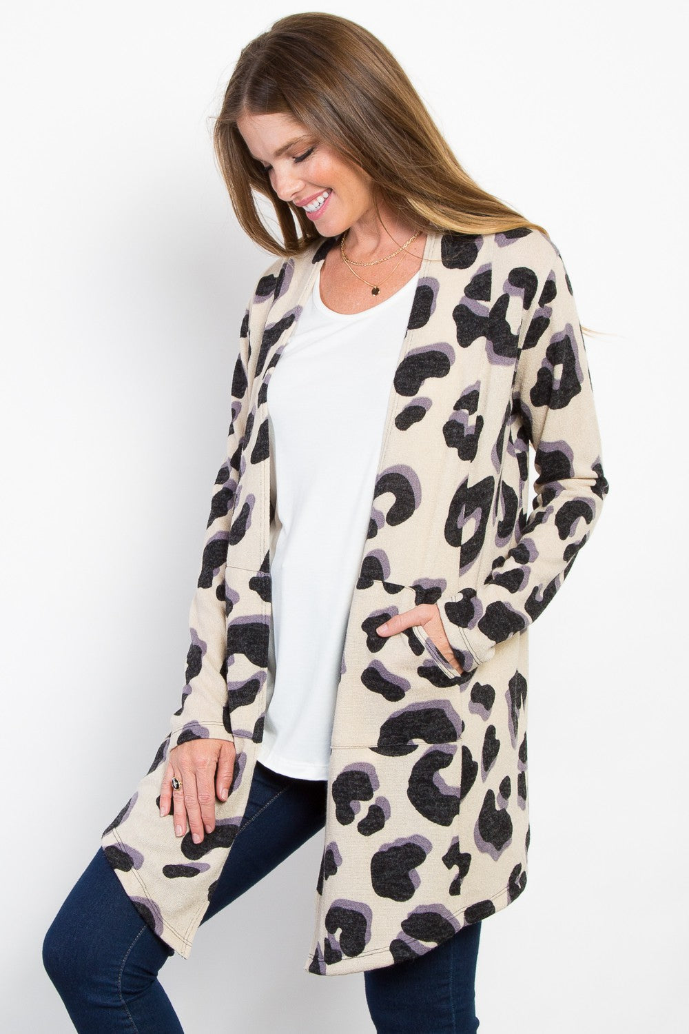 Carmen® | Be Stage printed open front knit cardigan with pockets