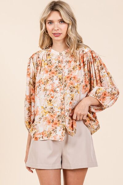 Edna® | Floral blouse with batwing sleeves and button placket