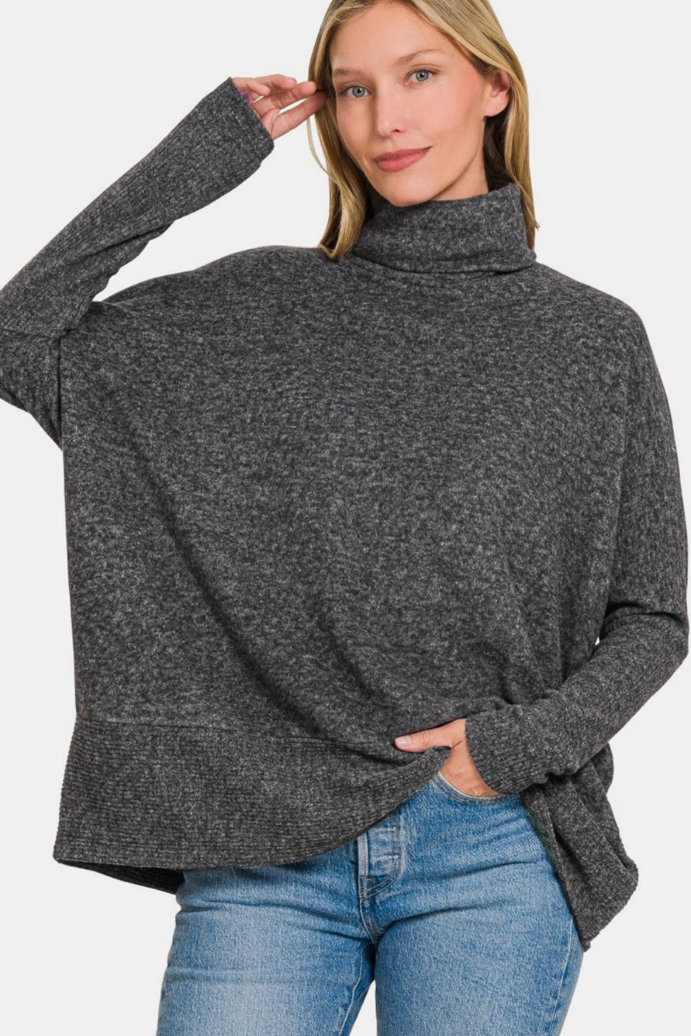 Bianca® | Full size Zenana turtleneck sweater in brushed melange from Hacci