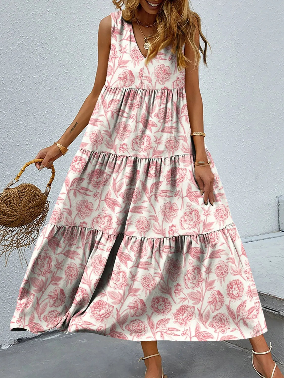 Catherine® | Elegant Sleeveless Floral V-Neck Maxi Dress
