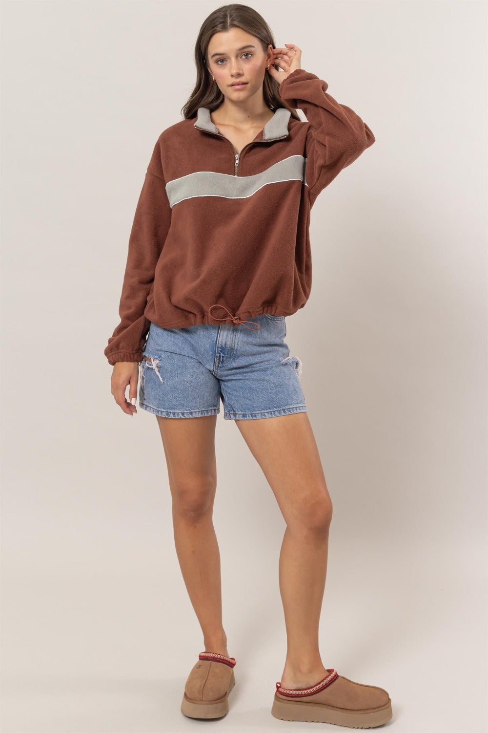 Bruna® | Color block fleece half zip sweatshirt