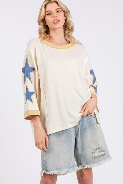 Constanza® | Top with side slit and round neckline and star patch