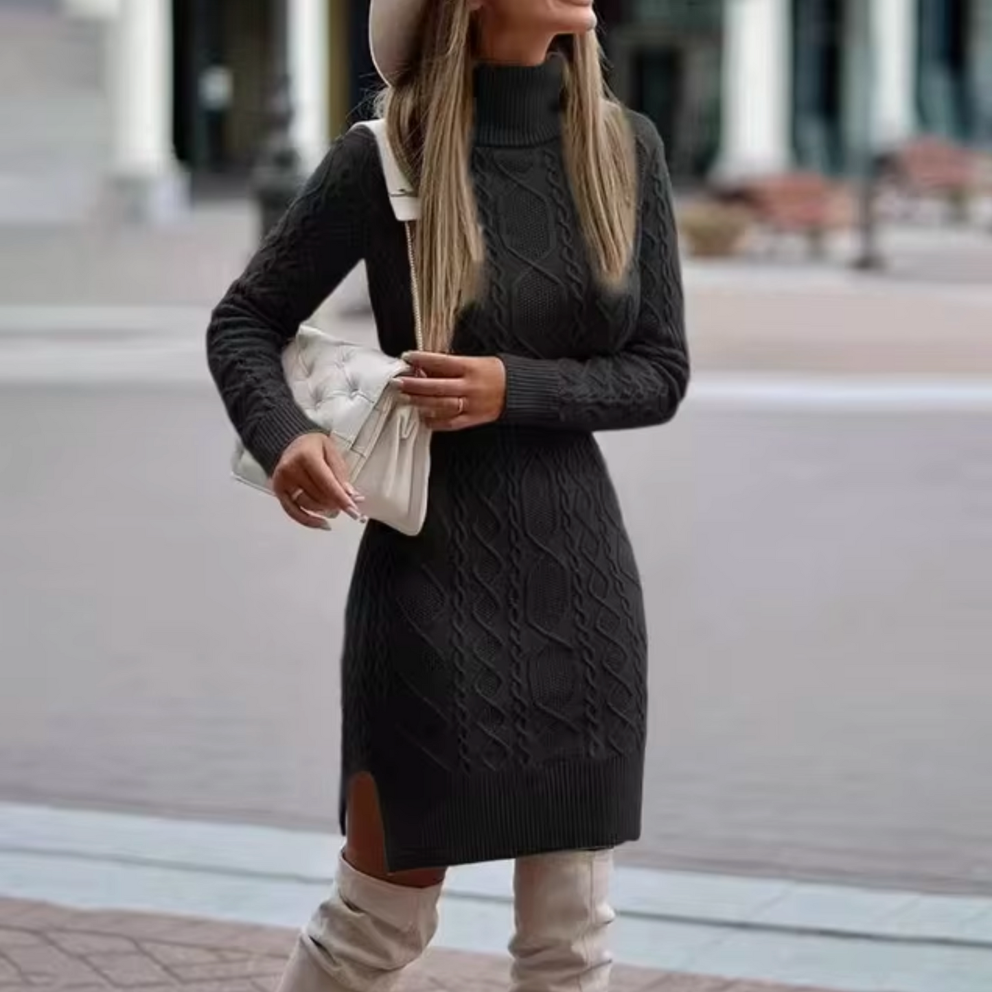 Amelia® | High neck knit sweater dress