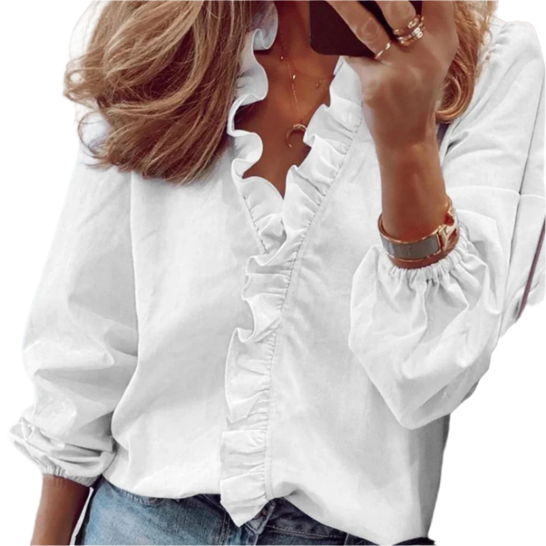 Amalberga® | Women'S Ruffle Top With Elastic Band Sleeves