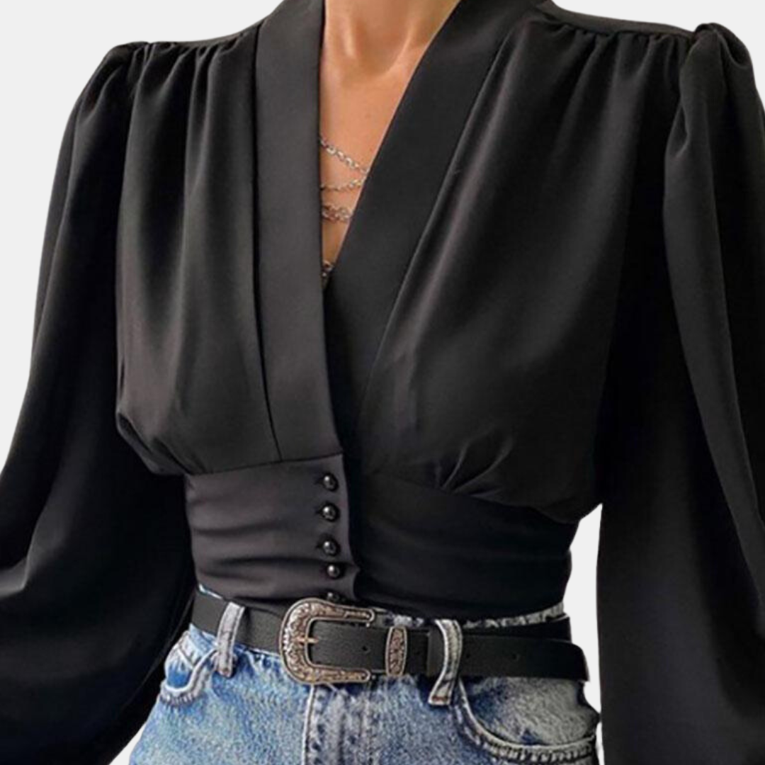 Bretts® | Fashionable Puff Sleeve Blouse With V-Neck