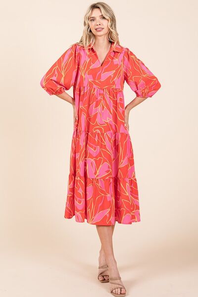 Alma® | Tiered printed collared midi dress