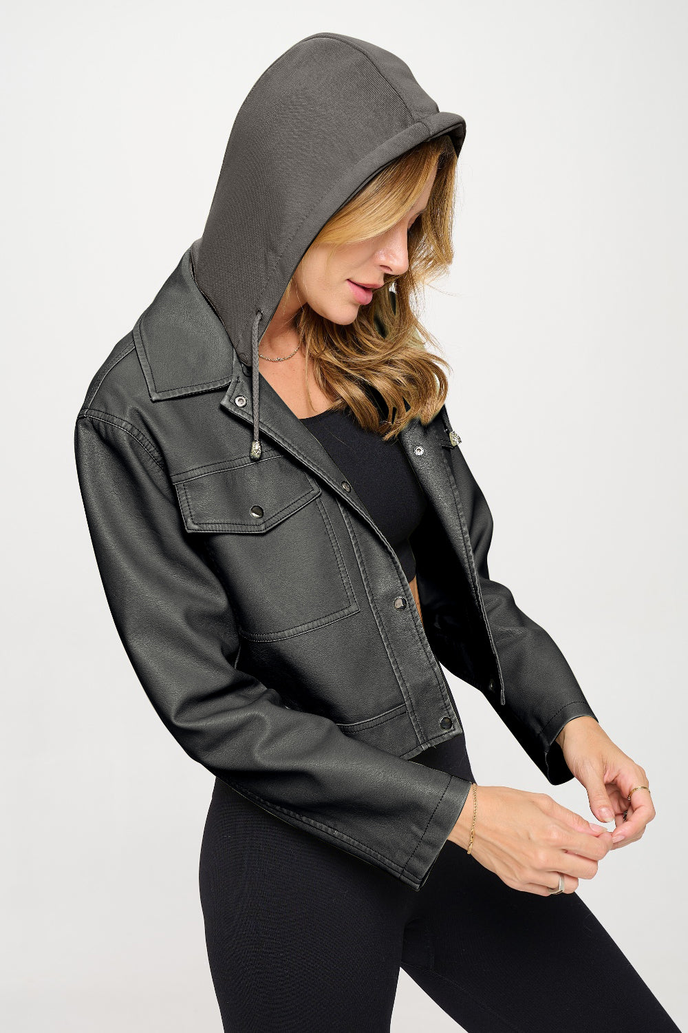 Elena® | Cropped hooded jacket with snap fastening
