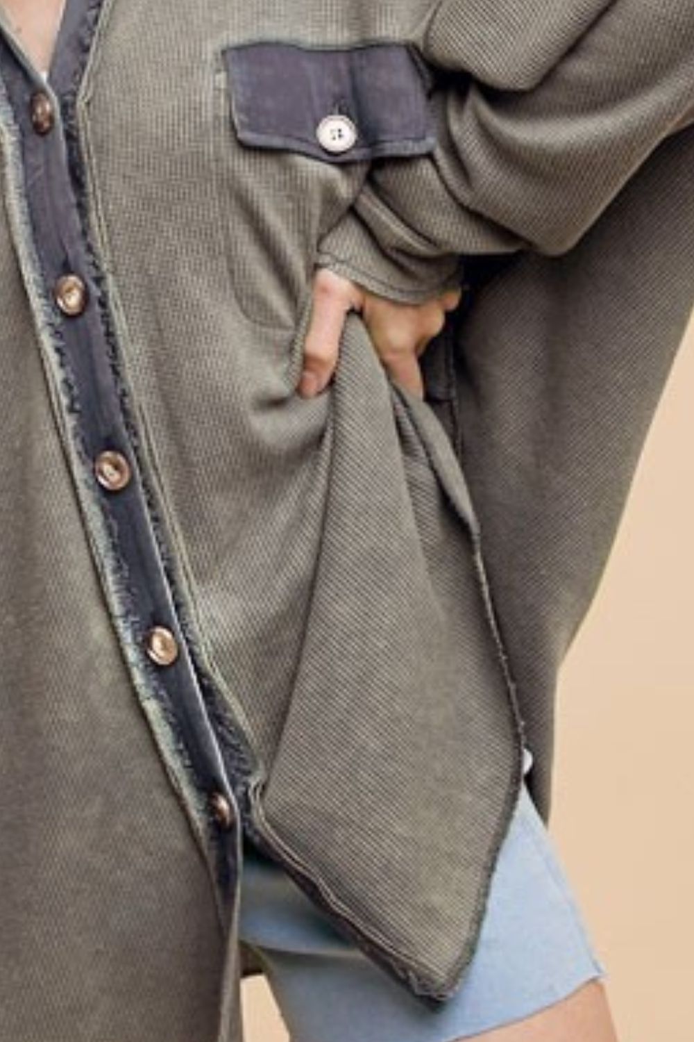 Camila® | Mineral washed waffle knit button-down shirt