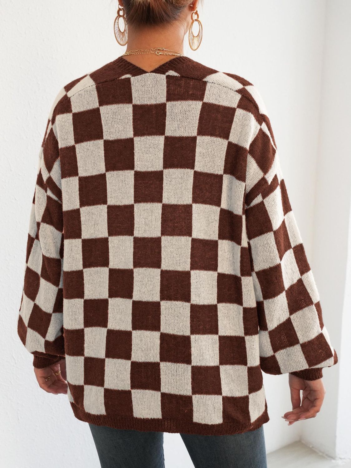 Carolina® | Checked open front long sleeve cardigan