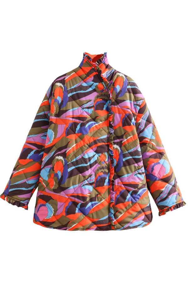 Dana® | Printed Pleated Lace Trim Cotton Coat