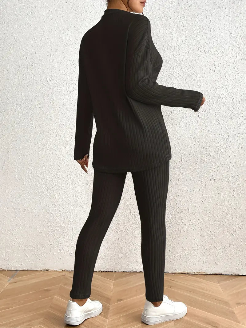 Catalina® | Ribbed trousers set with a stand-up collar and fitted trousers
