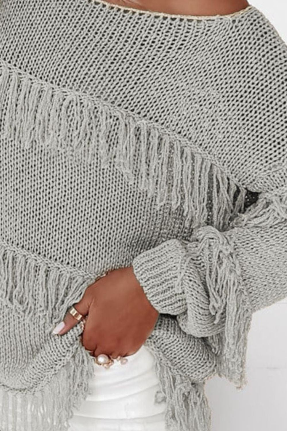 Casandra® | Long-sleeved sweater with fringes and a boat neckline