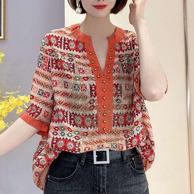 Brome® | V-Neck Top With Fashion Print