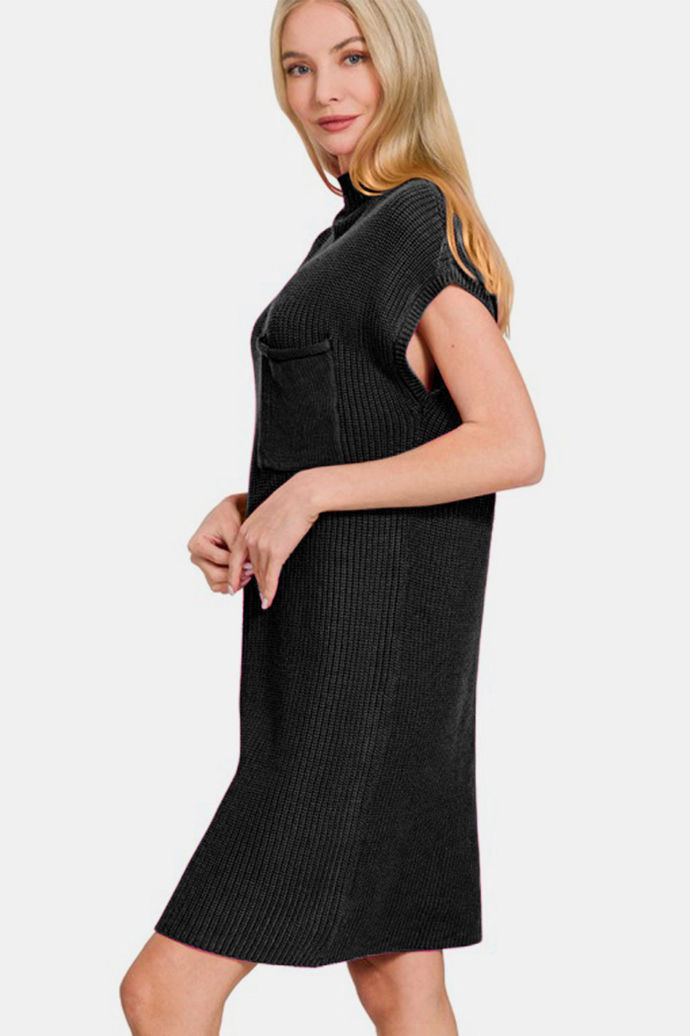 Dana® | Sweater dress with stand-up collar and short sleeves