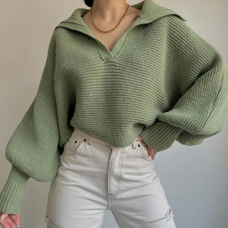 Ariana® | Stylish women's winter sweater with a modern lapel collar