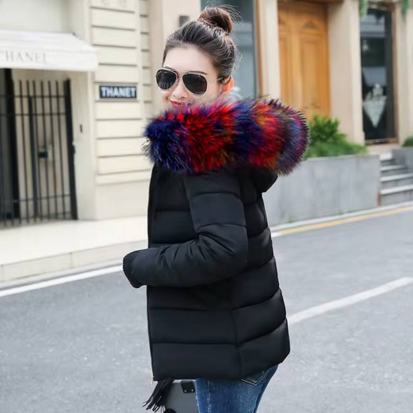Deborah® | Jacket with hood and fur lining