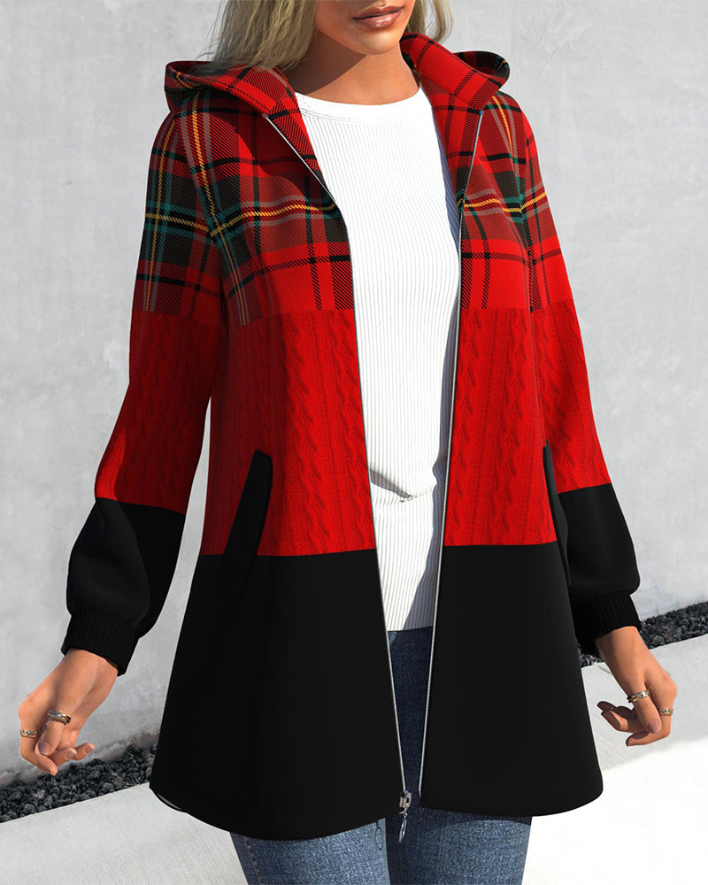 Cintia | Barbara – Checked hooded coat with zip