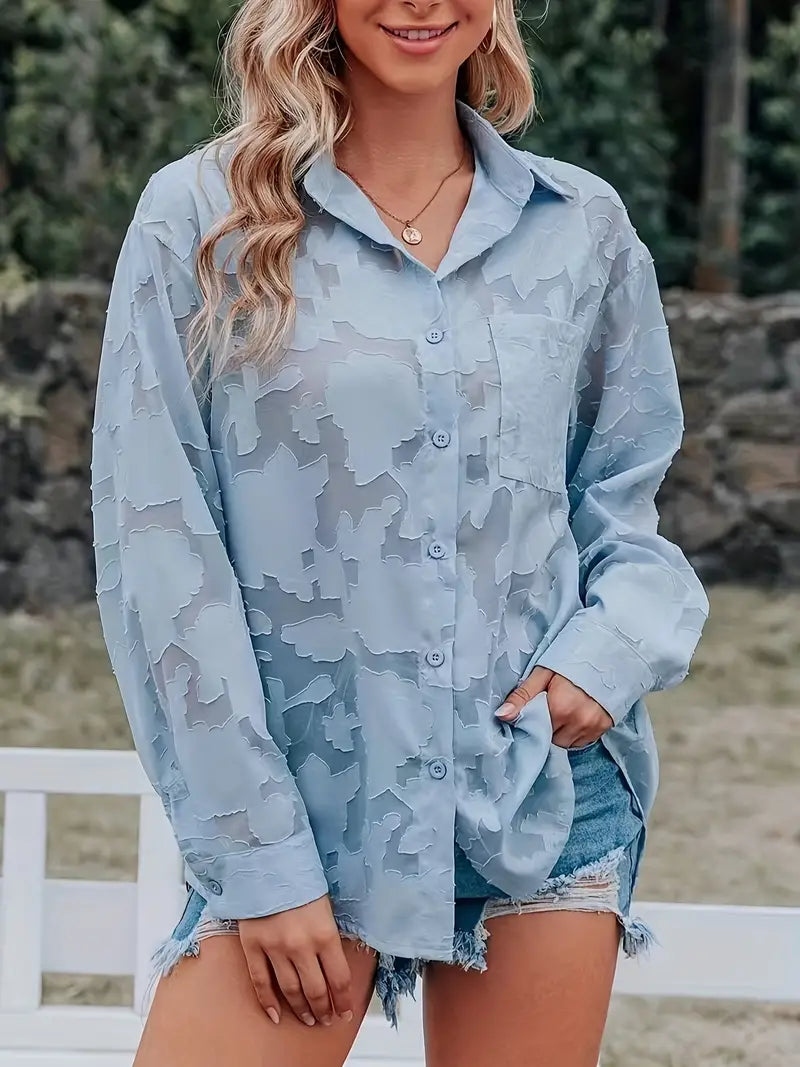 Browrigg® | Jacquard Top With Sheer Loose Button Closure