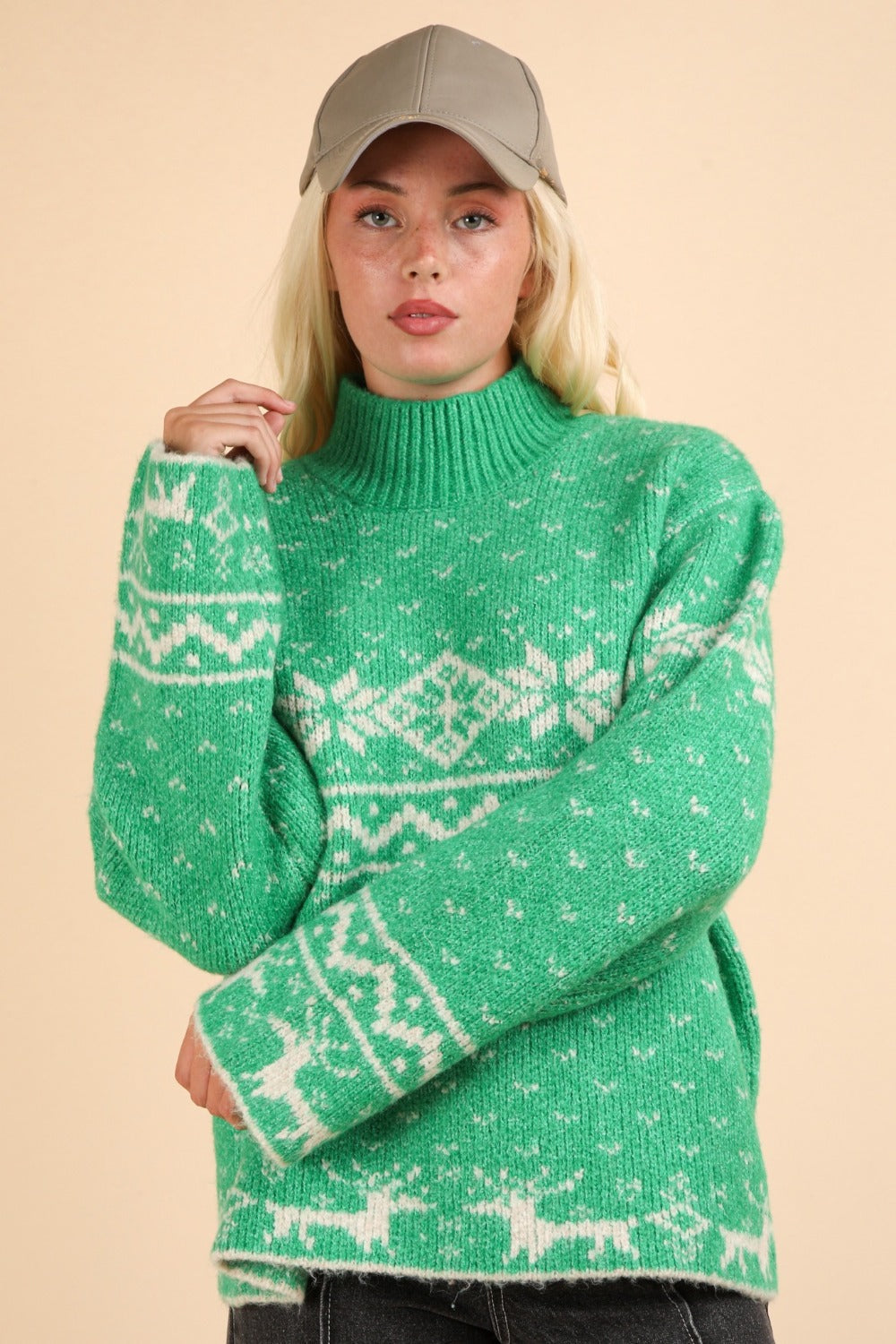 Carla® | VERY J Christmas Element stand-up collar long sleeve sweater