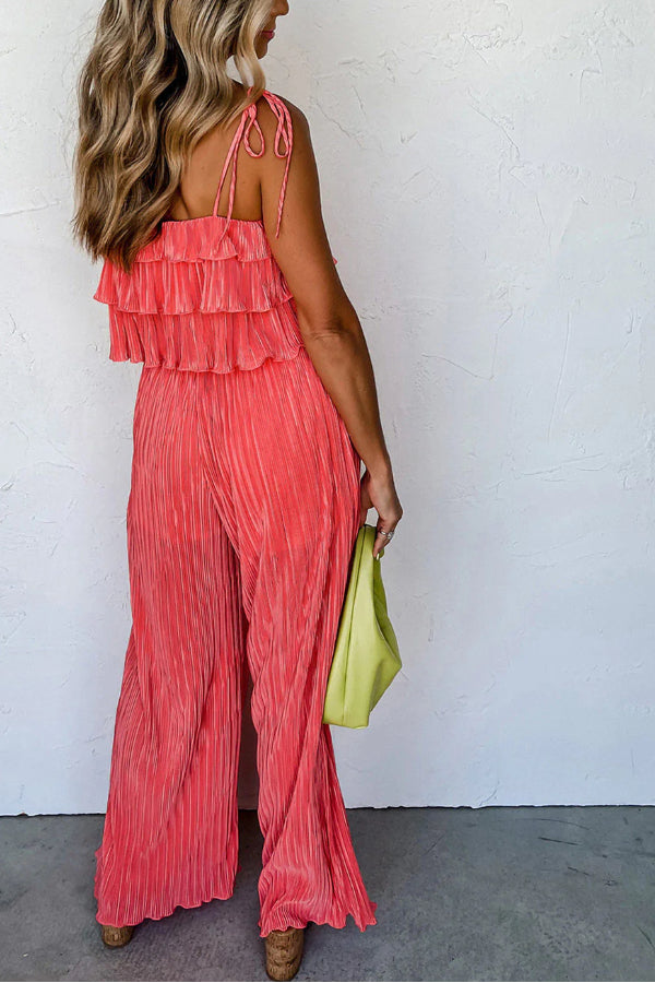 Delia® | Self-tied pleated wide-leg jumpsuit with straps