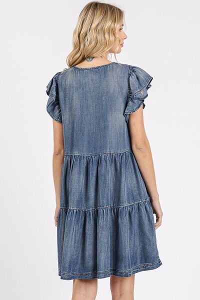 Dayana® | Mini dress with V-neck, ruffles and cap sleeves