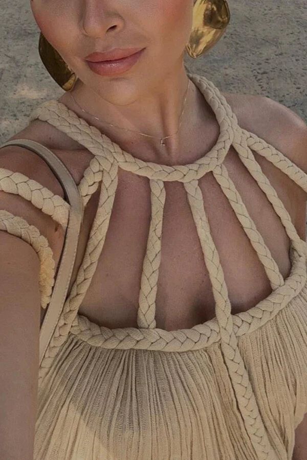 Barbara® | Modern and sophisticated maxi dress with draped braids in linen blend