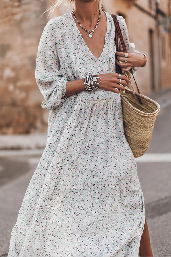 Elena® | Multicolored floral maxi dress with slits and V-neck