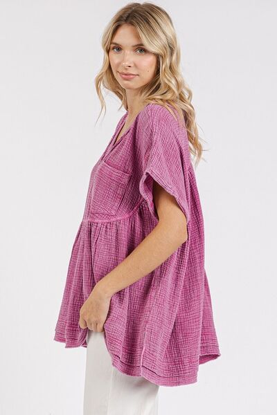 Cassia® | Oversized gauze babydoll blouse with V-neck