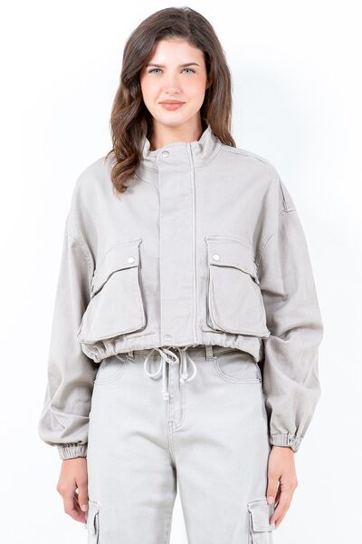 Charlotte® | Full size cropped worker jacket with drawstring hem and oversized cargo pocket