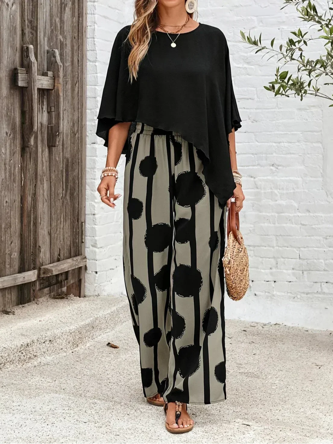 Sheila | Women's Stylish Asymmetric Top and Printed Pant Set