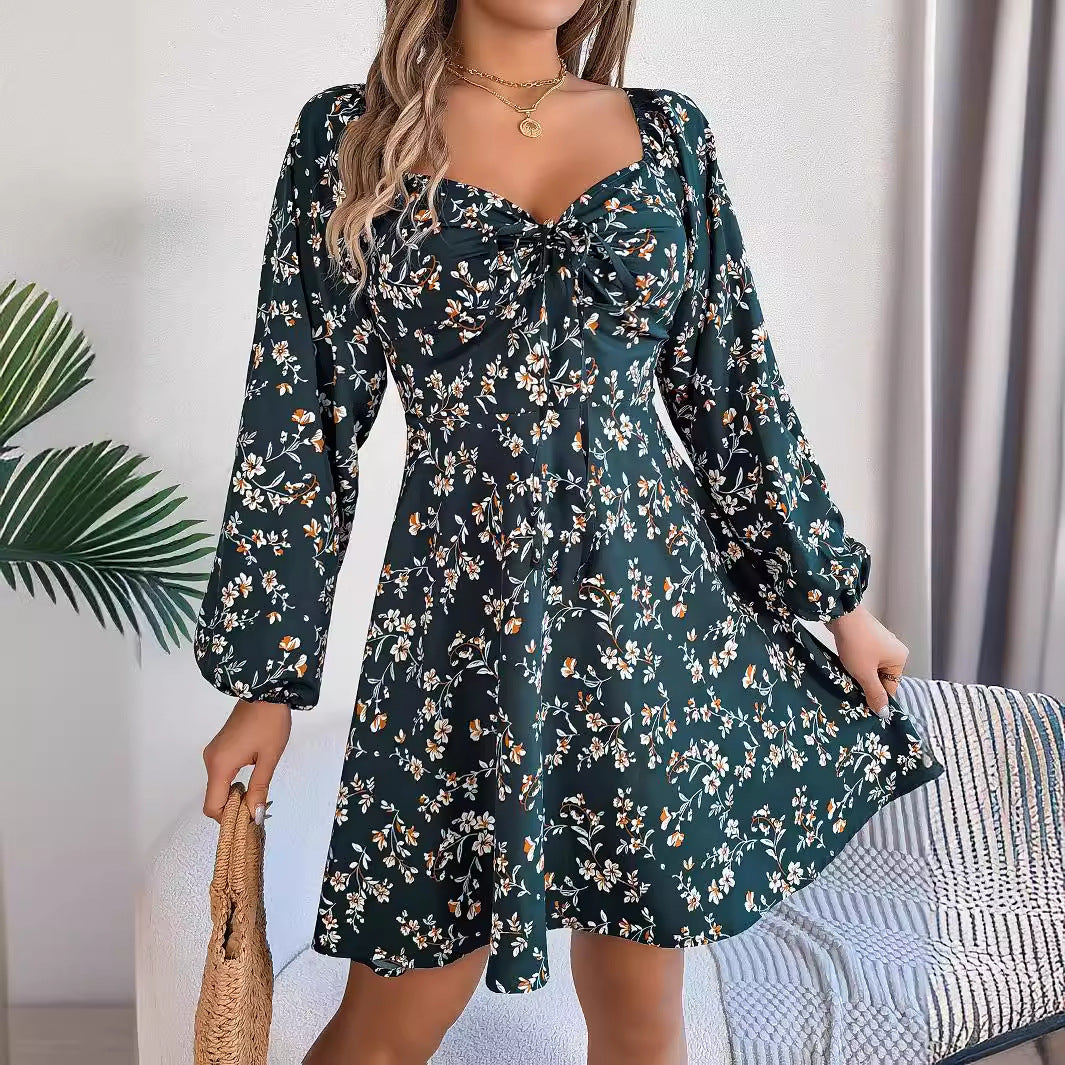 Elizabeth® | Elegant Long-Sleeved Floral Lantern Mini Dress