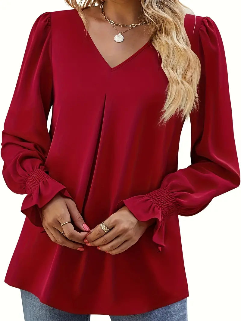 Brows® | Ruffled Long-Sleeved Blouse With A V-Neck