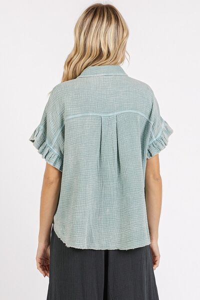 Briar® | Mineral washed button-down shirt with flounced sleeves