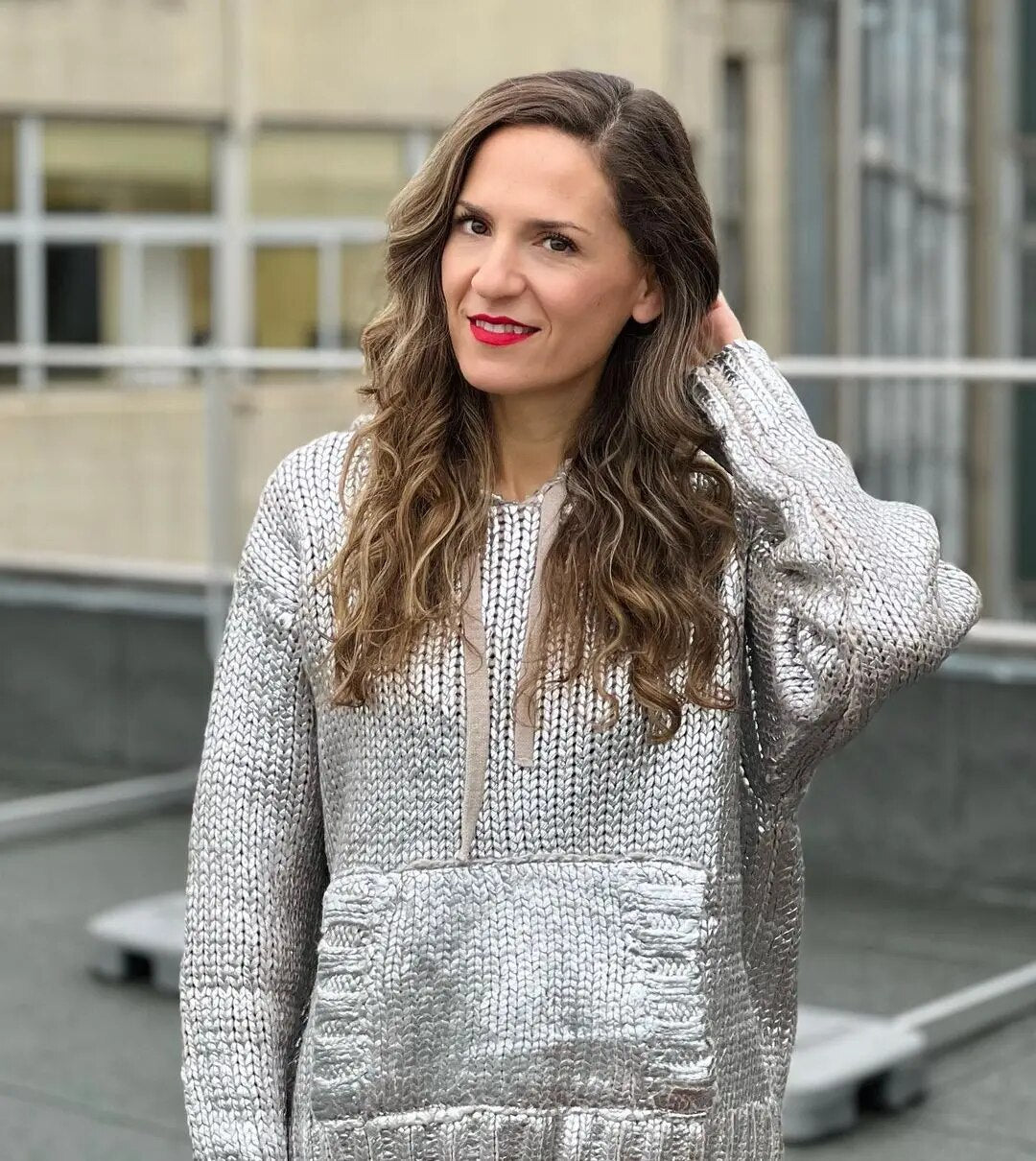 Chloe® | Silver knitted foil hoodie