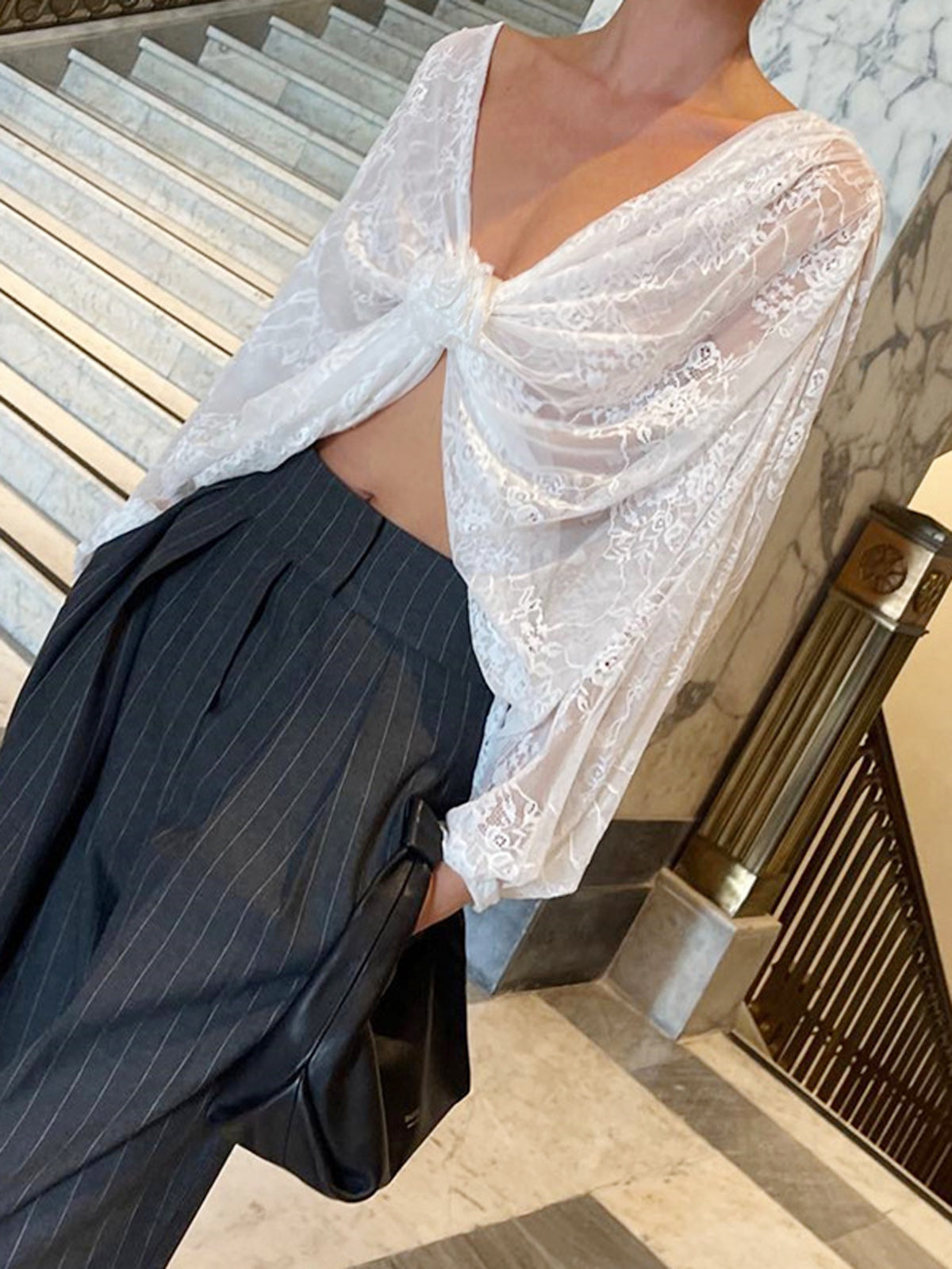 Breslin® | Floral Decor Lace Detail Blouse